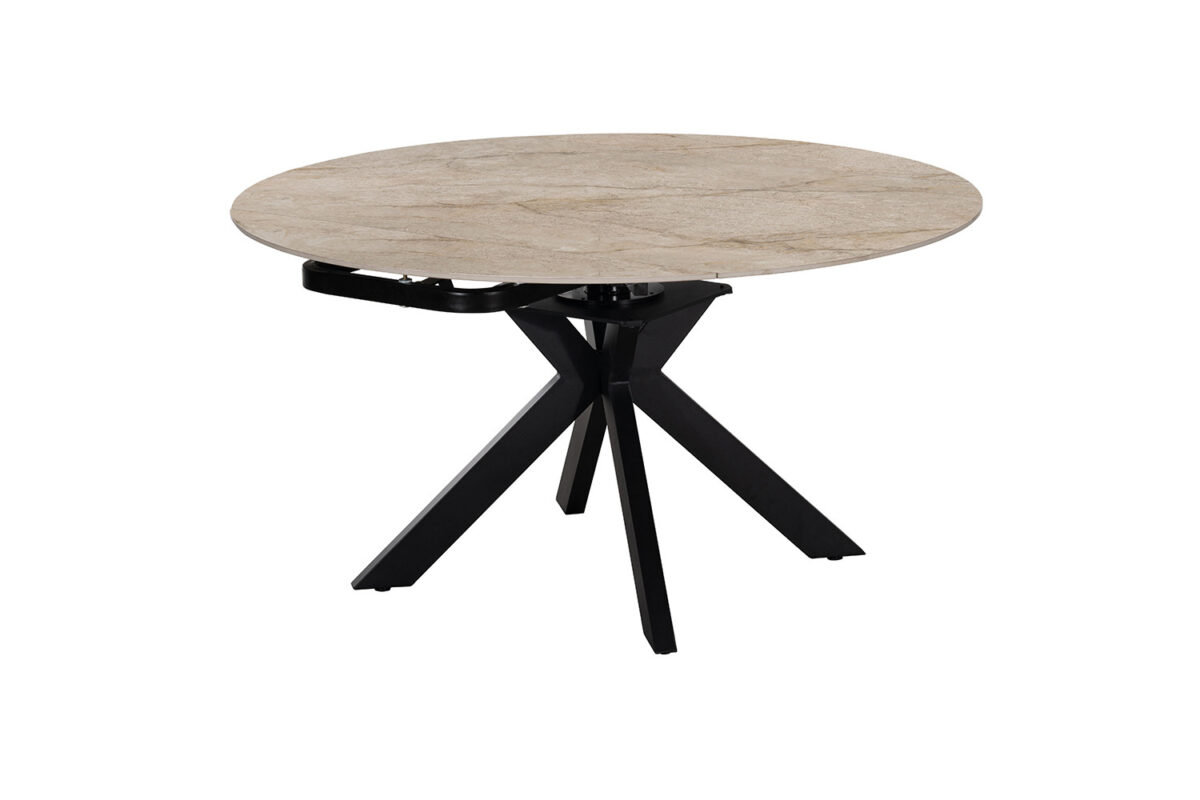 Uitschuifbare eettafel Sparta Rond 140 cm steen beige Industrieel – foto 6