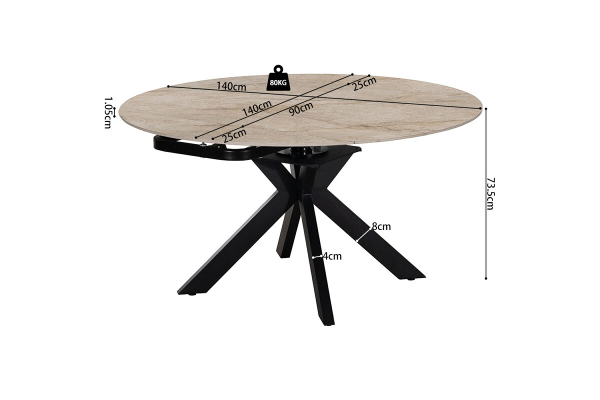 Uitschuifbare eettafel Sparta Rond 140 cm steen beige Industrieel – foto 9
