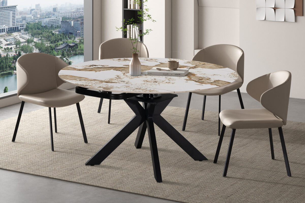 Uitschuifbare eettafel Sparta Rond 140 cm marmerlook wit