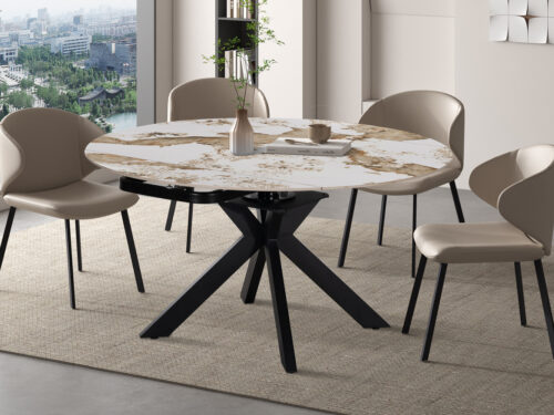 Uitschuifbare eettafel Sparta Rond 140 cm marmerlook wit