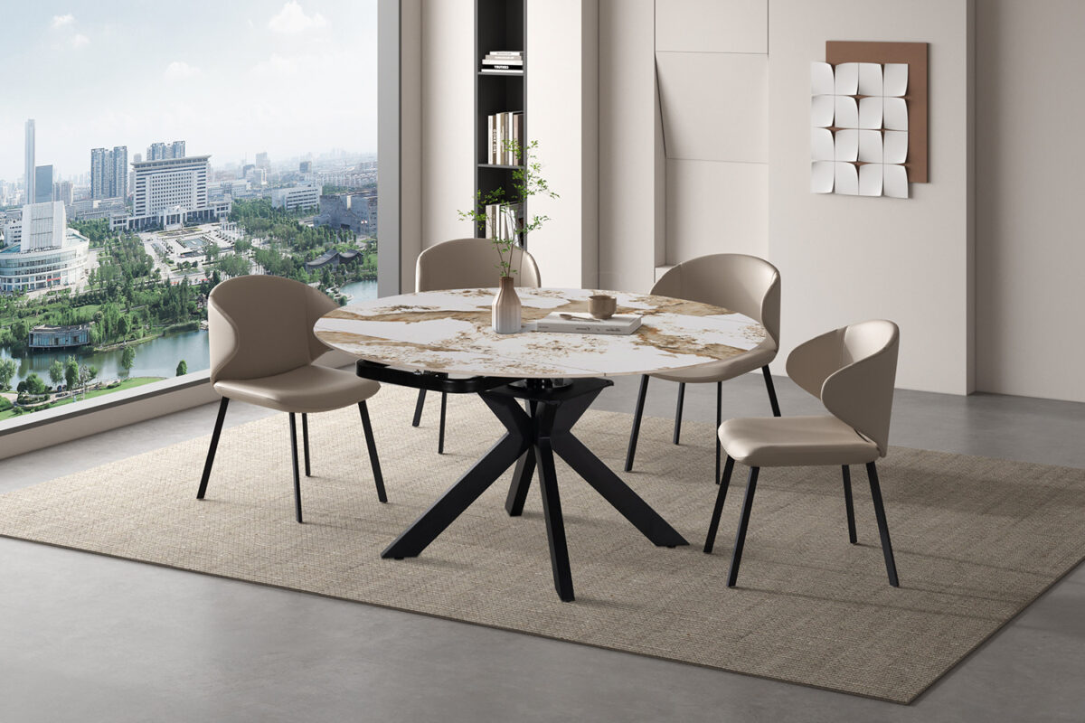 Uitschuifbare eettafel Sparta Rond 140 cm marmerlook wit – foto 2