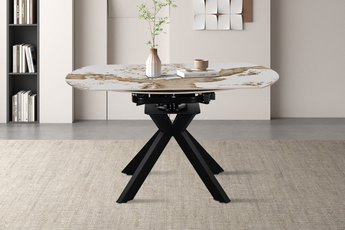 Uitschuifbare eettafel Sparta Rond 140 cm marmerlook wit – foto 3
