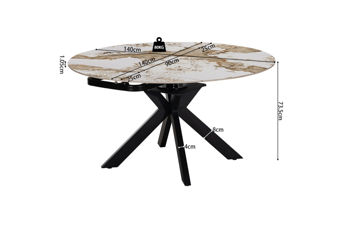 Uitschuifbare eettafel Sparta Rond 140 cm marmerlook wit – foto 9