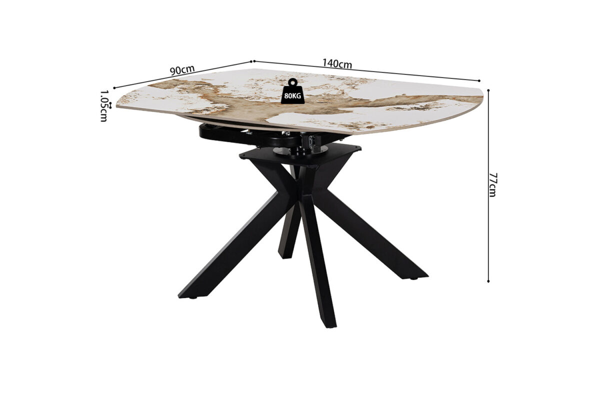 Uitschuifbare eettafel Sparta Rond 140 cm marmerlook wit – foto 10