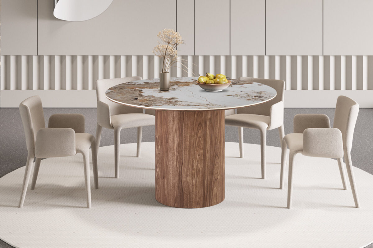 Eettafel Marbella Rond 120 cm marmerlook wit Hotel chique