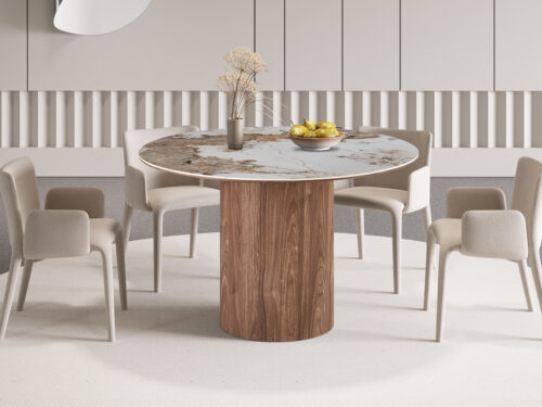Eettafel Marbella Rond 120 cm marmerlook wit Hotel chique