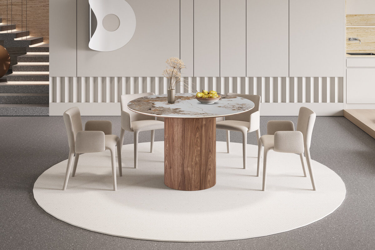 Eettafel Marbella Rond 120 cm marmerlook wit Hotel chique – foto 2