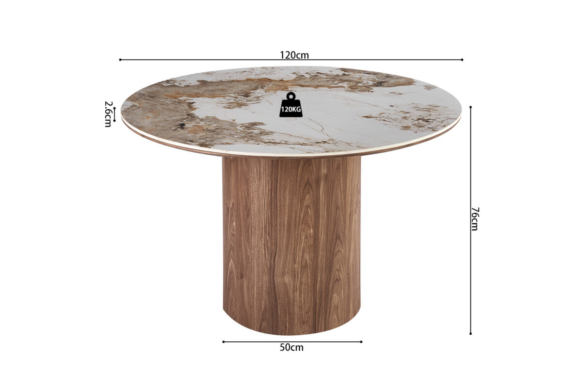 Eettafel Marbella Rond 120 cm marmerlook wit Hotel chique – foto 6