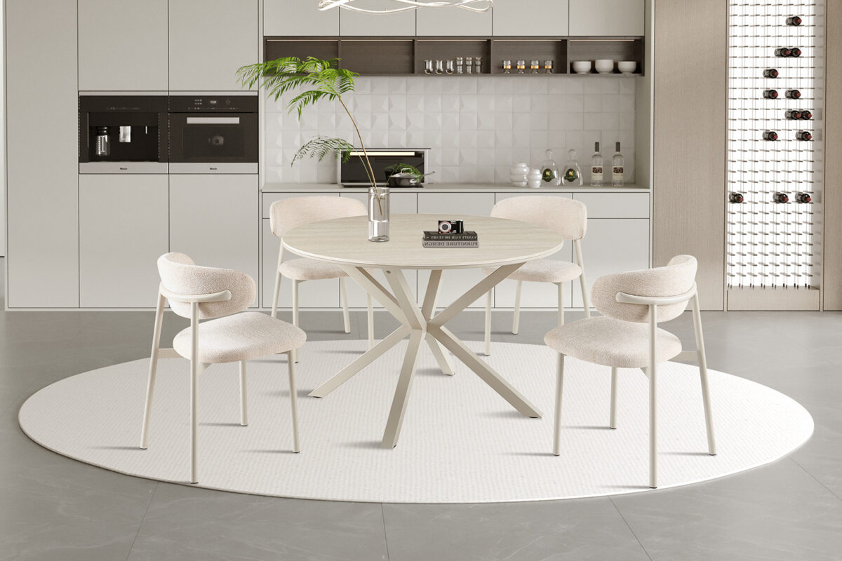 Eettafel Helsinki Rond 120 cm steen barok beige Scandinavisch
