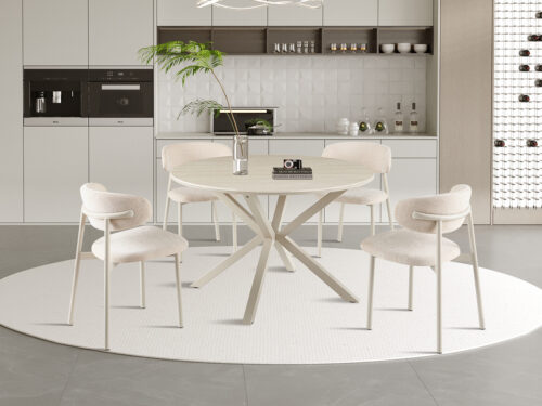Eettafel Helsinki Rond 120 cm steen barok beige Scandinavisch