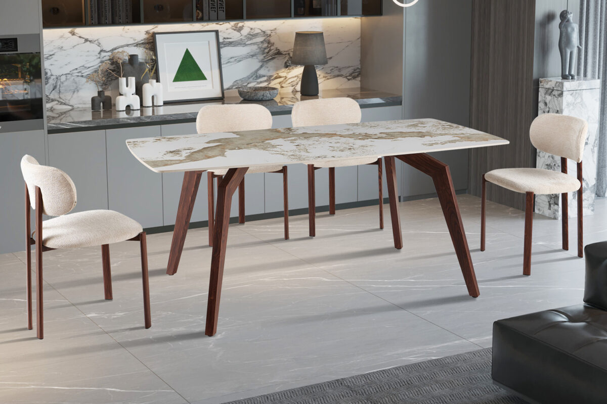 Eettafel Como 180x90 cm marmerlook walnoot Hotel chique