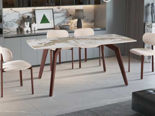 Eettafel Como 180x90 cm marmerlook walnoot Hotel chique