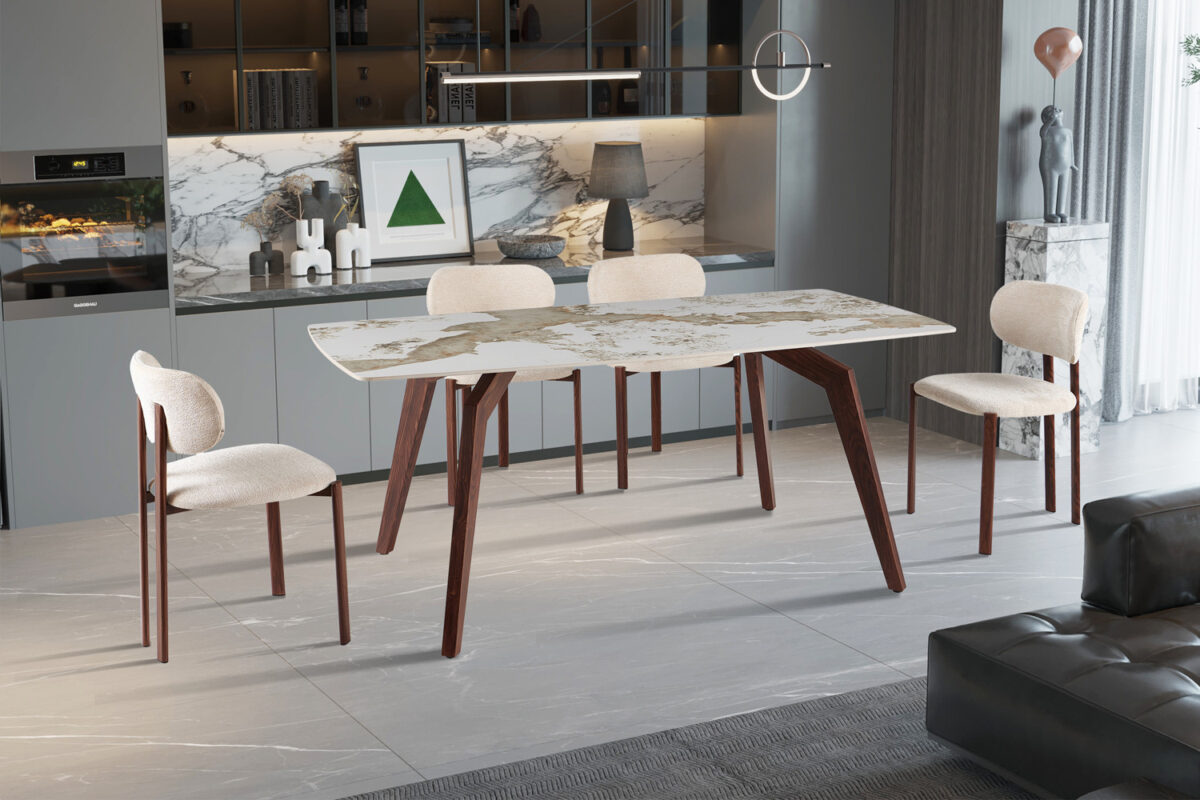 Eettafel Como 180x90 cm marmerlook walnoot Hotel chique – foto 2