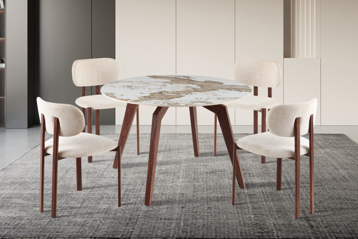 Eettafel Como Rond 120 cm marmerlook walnoot Hotel chique