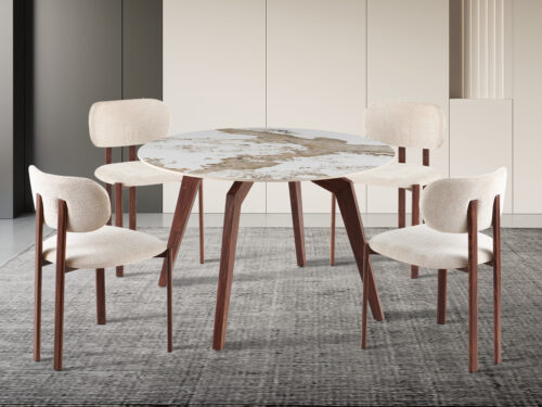Eettafel Como Rond 120 cm marmerlook walnoot Hotel chique