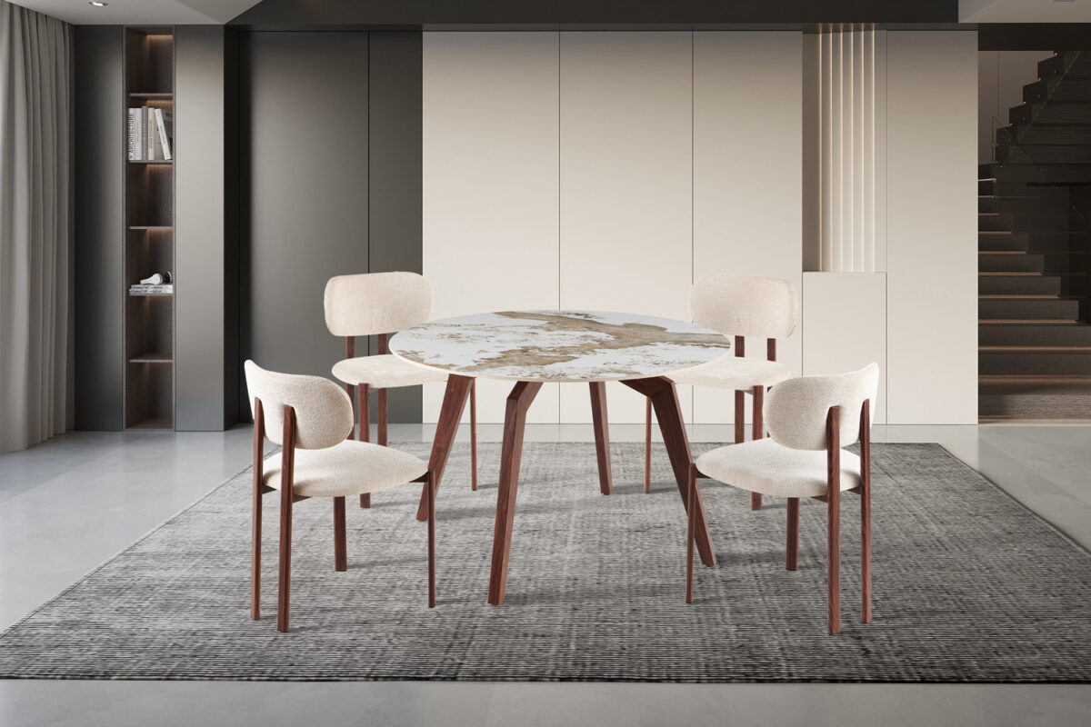 Eettafel Como Rond 120 cm marmerlook walnoot Hotel chique – foto 2