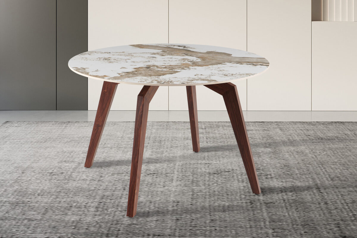 Eettafel Como Rond 120 cm marmerlook walnoot Hotel chique – foto 3