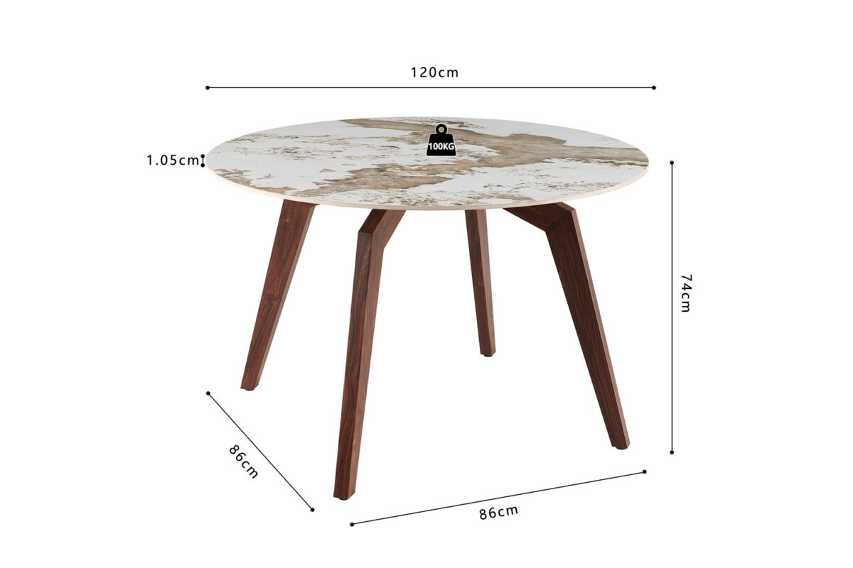 Eettafel Como Rond 120 cm marmerlook walnoot Hotel chique – foto 7