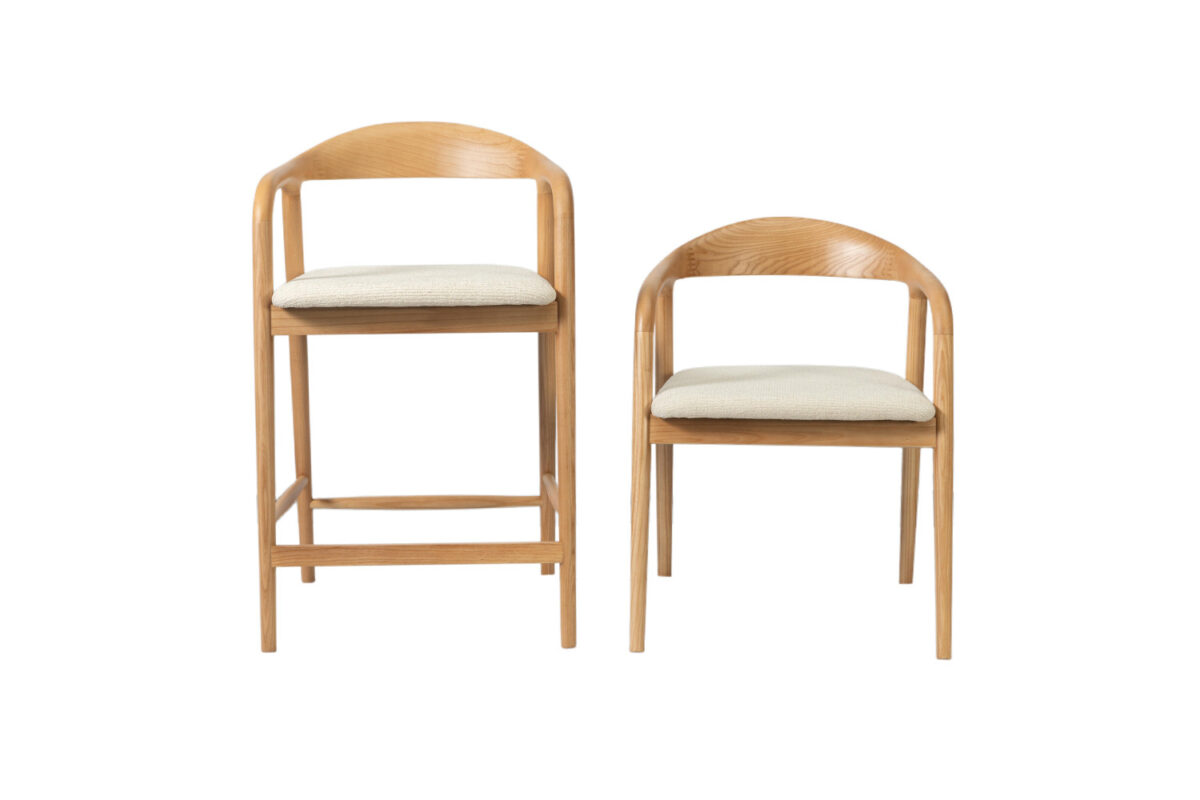Counterstoel Cannes Met armleuning naturel beige stof Japandi – foto 12