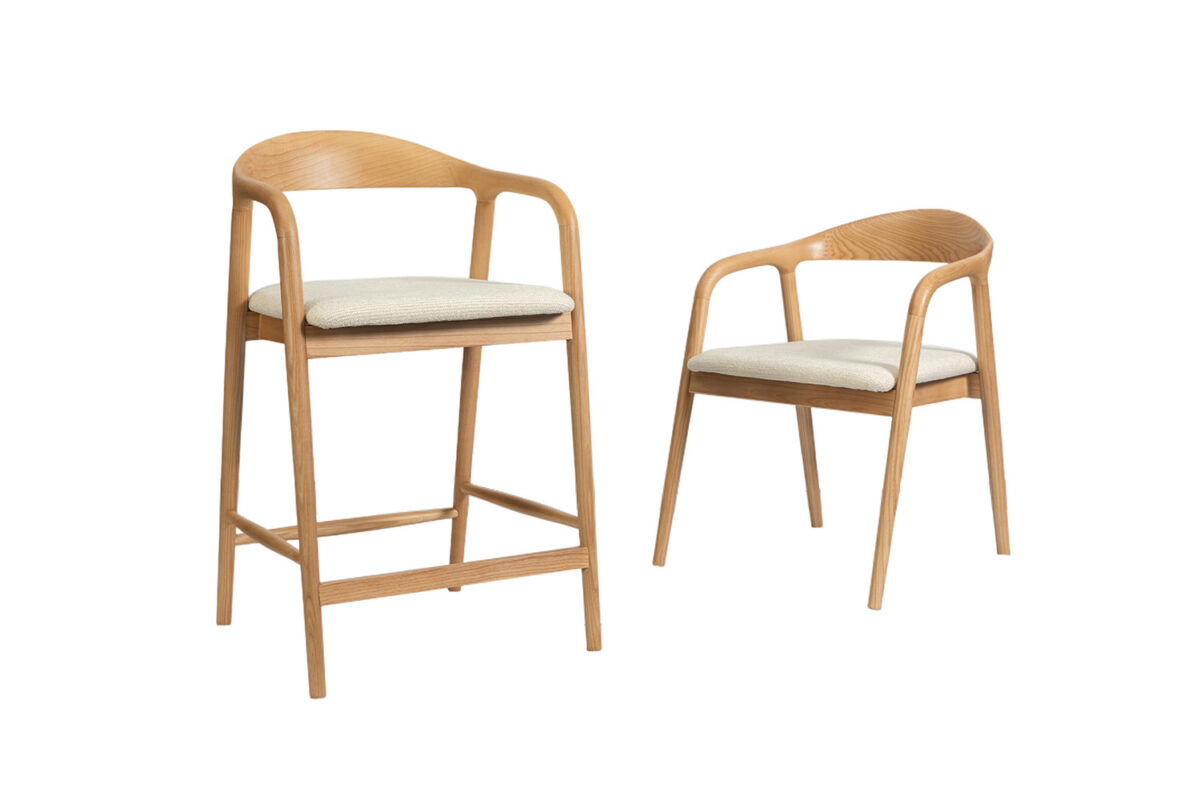 Counterstoel Cannes Met armleuning naturel beige stof Japandi – foto 13