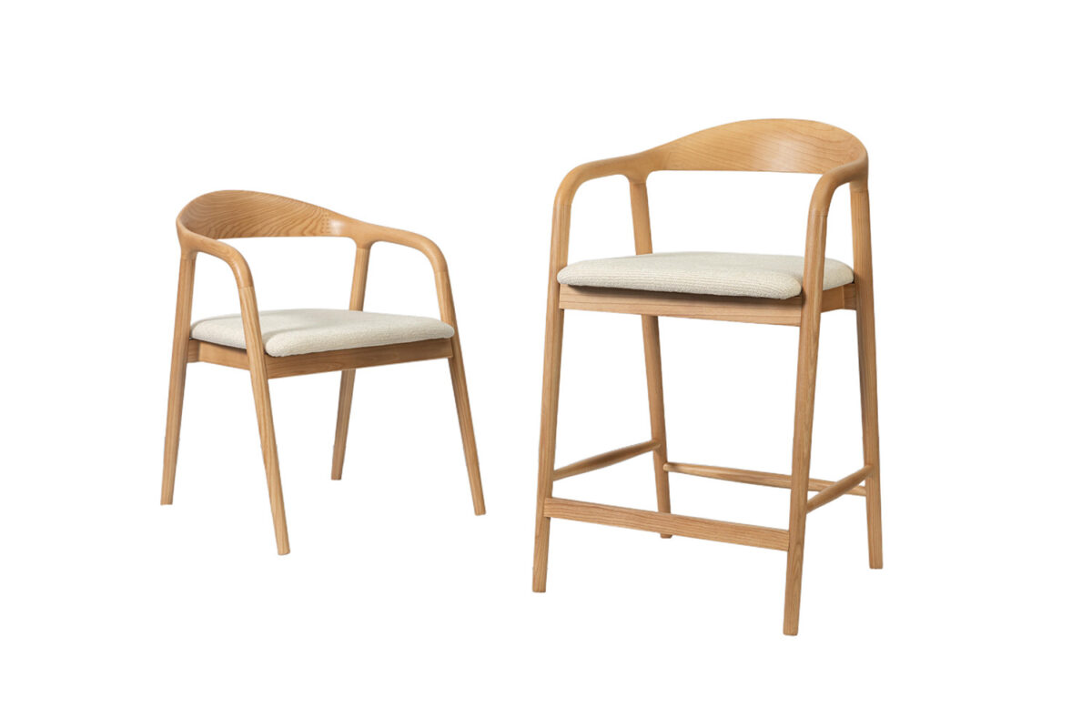 Counterstoel Cannes Met armleuning naturel beige stof Japandi – foto 14