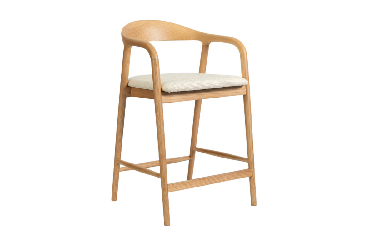 Counterstoel Cannes Met armleuning naturel beige stof Japandi – foto 5
