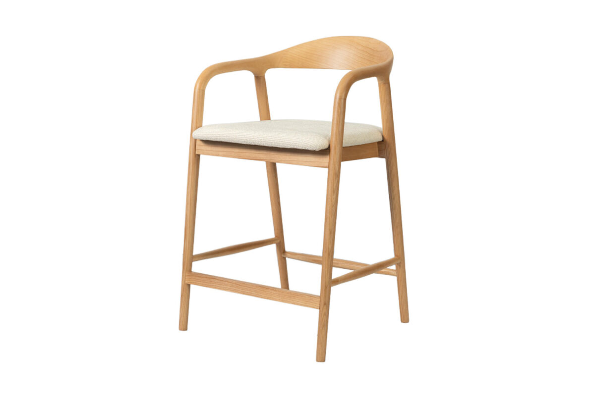 Counterstoel Cannes Met armleuning naturel beige stof Japandi – foto 6