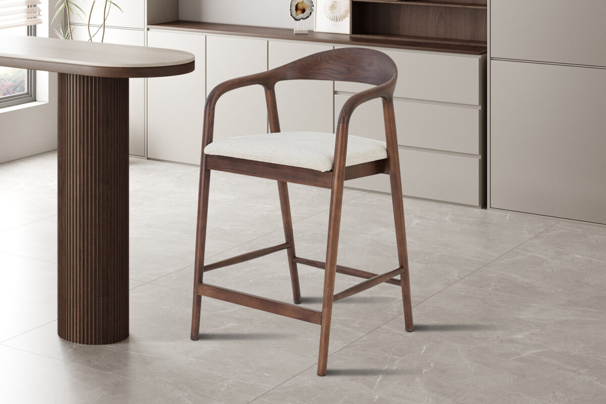 Counterstoel Cannes Met armleuning walnoot beige stof Japandi – foto 2