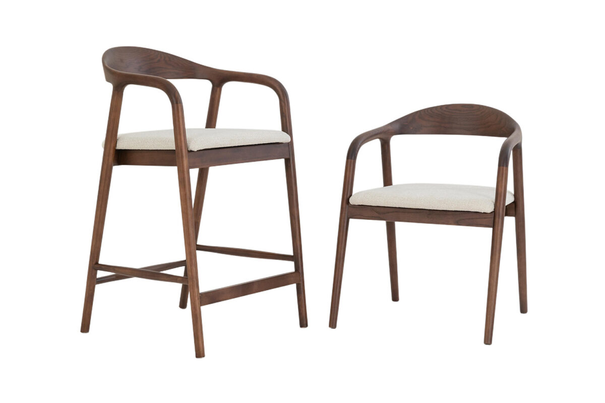 Counterstoel Cannes Met armleuning walnoot beige stof Japandi – foto 11