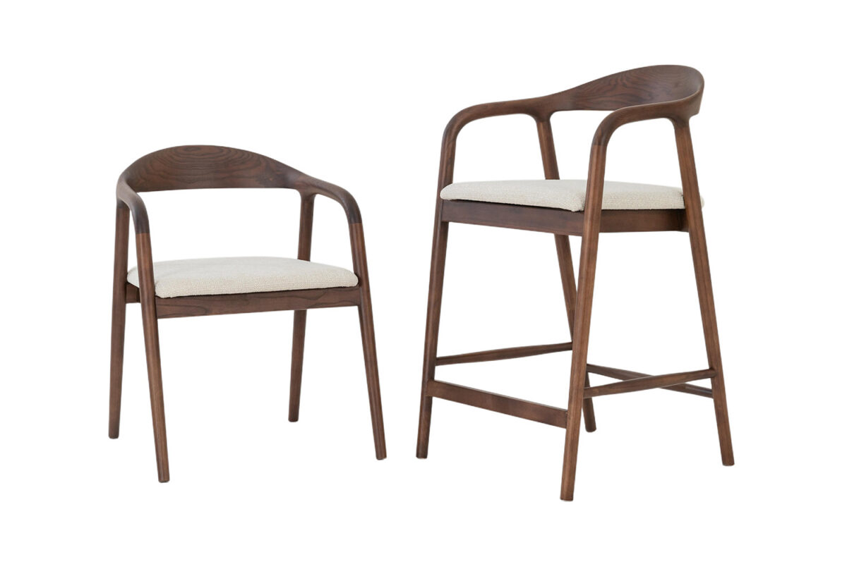 Counterstoel Cannes Met armleuning walnoot beige stof Japandi – foto 12