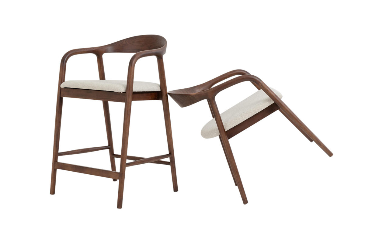 Counterstoel Cannes Met armleuning walnoot beige stof Japandi – foto 13