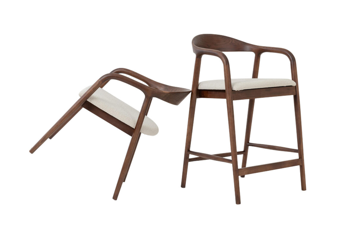 Counterstoel Cannes Met armleuning walnoot beige stof Japandi – foto 14