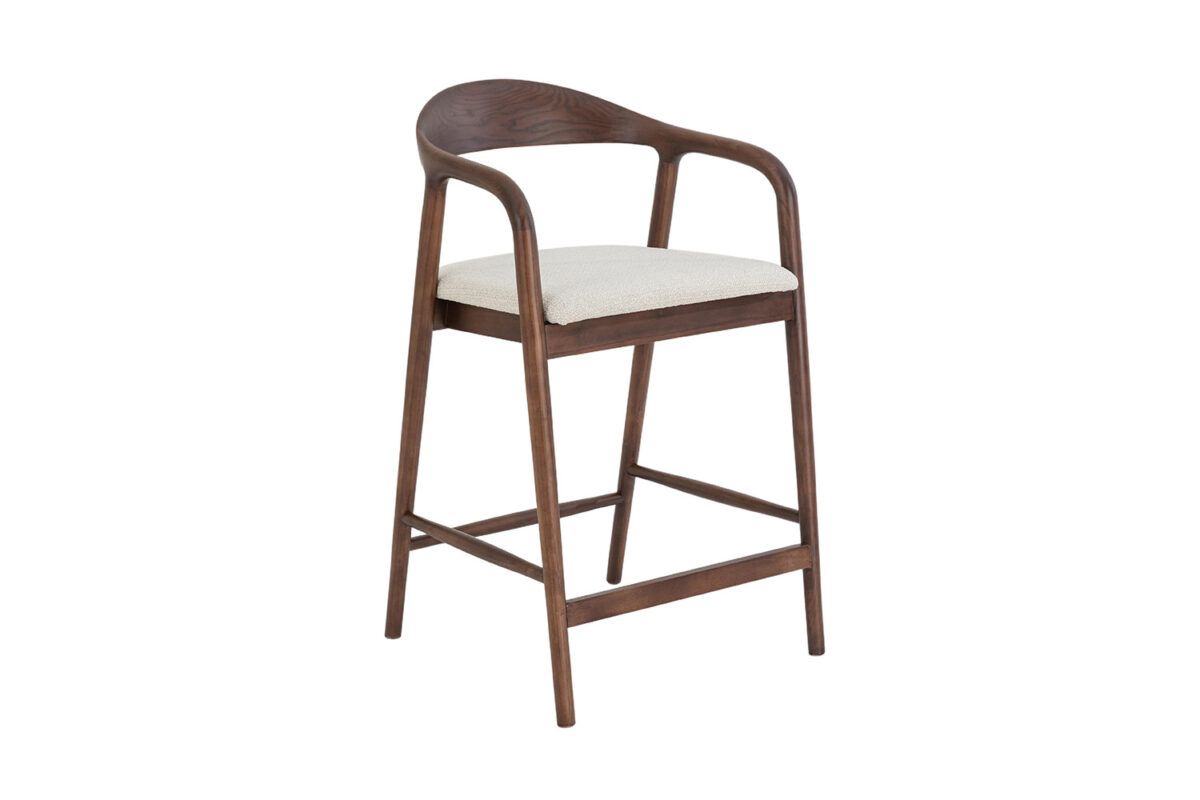 Counterstoel Cannes Met armleuning walnoot beige stof Japandi – foto 5