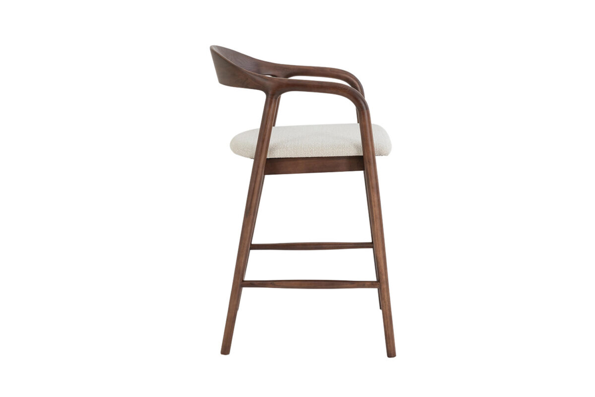 Counterstoel Cannes Met armleuning walnoot beige stof Japandi – foto 7