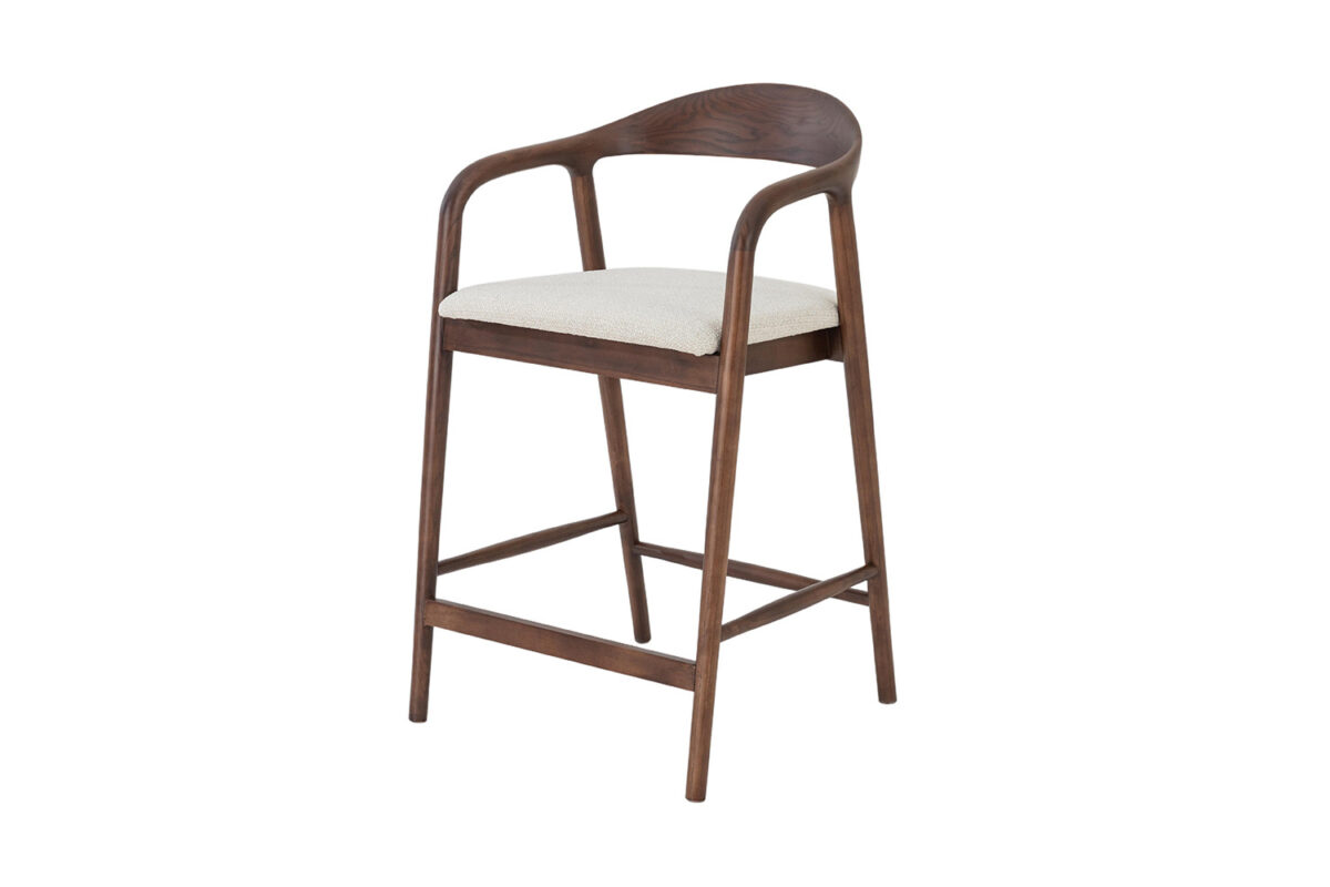 Counterstoel Cannes Met armleuning walnoot beige stof Japandi – foto 9