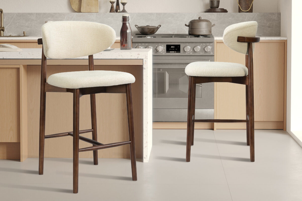 Counterstoel Torino Zonder armleuning walnoot beige stof Japandi