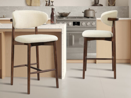 Counterstoel Torino Zonder armleuning walnoot beige stof Japandi
