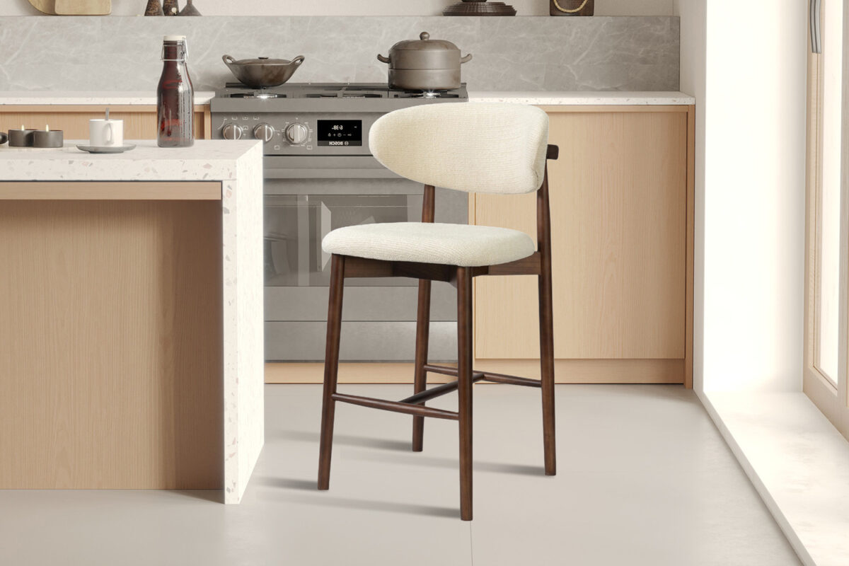 Counterstoel Torino Zonder armleuning walnoot beige stof Japandi – foto 2