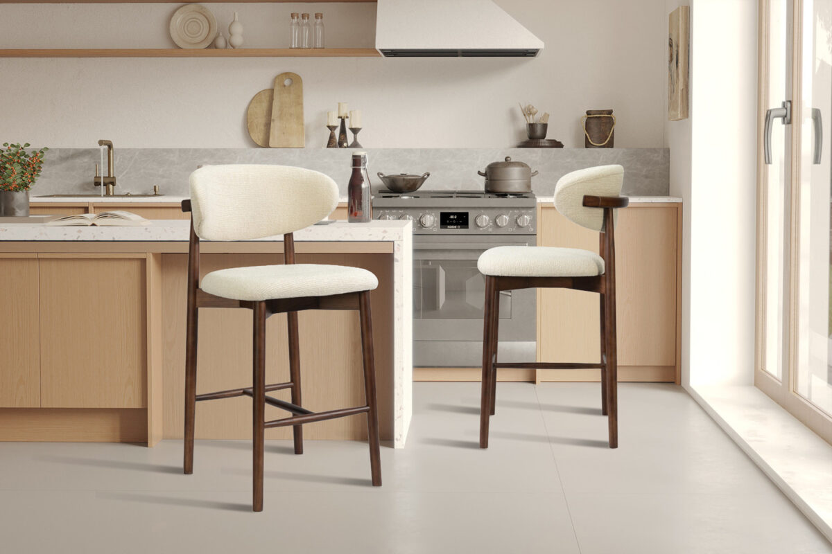 Counterstoel Torino Zonder armleuning walnoot beige stof Japandi – foto 3