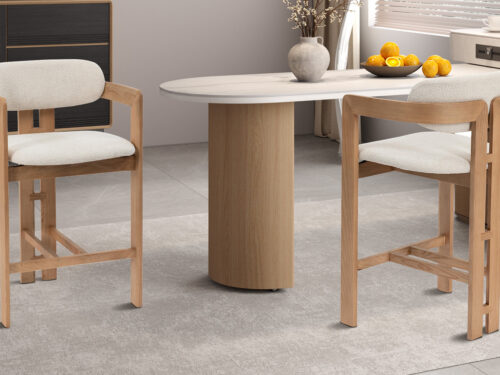 Counterstoel Siena Met armleuning naturel beige stof Japandi