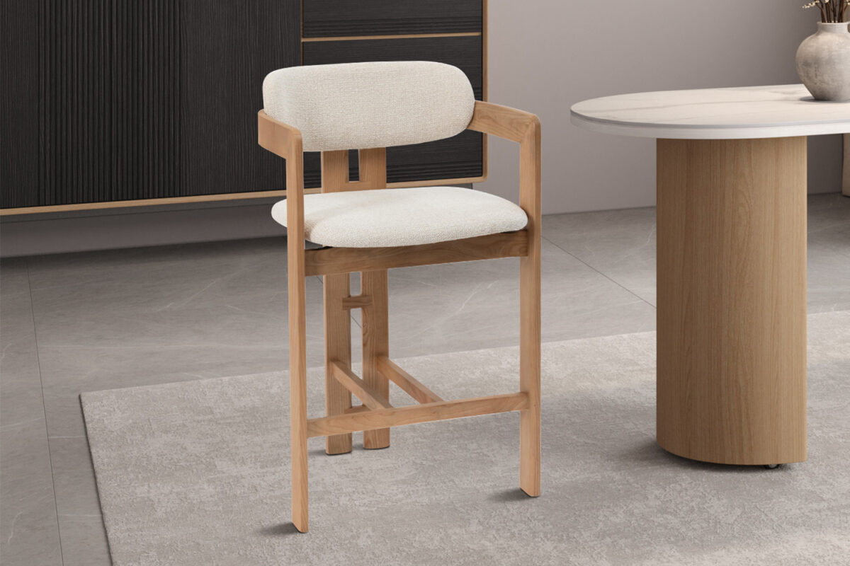 Counterstoel Siena Met armleuning naturel beige stof Japandi – foto 2
