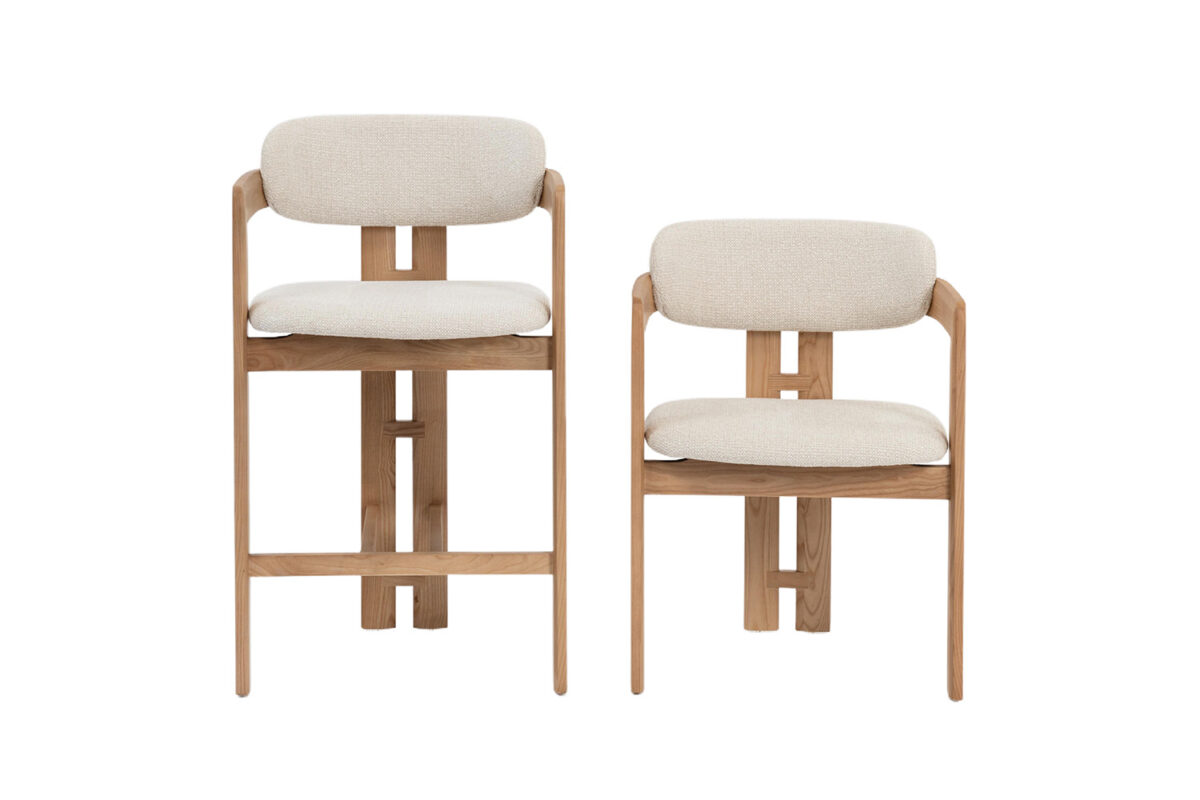 Counterstoel Siena Met armleuning naturel beige stof Japandi – foto 12