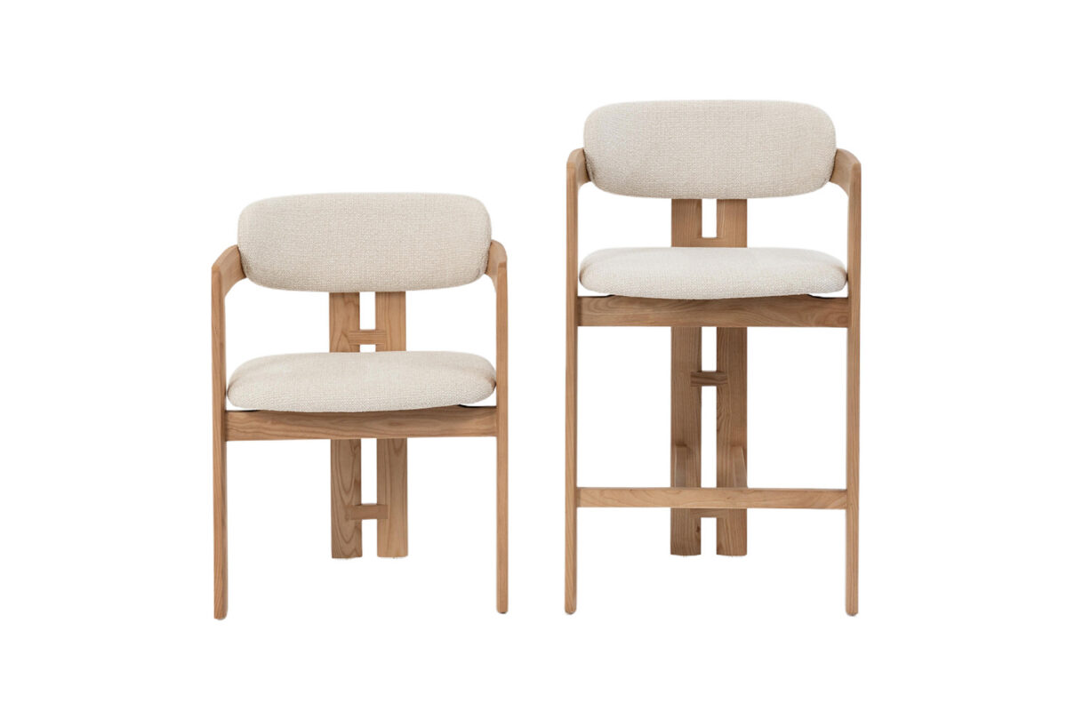Counterstoel Siena Met armleuning naturel beige stof Japandi – foto 13