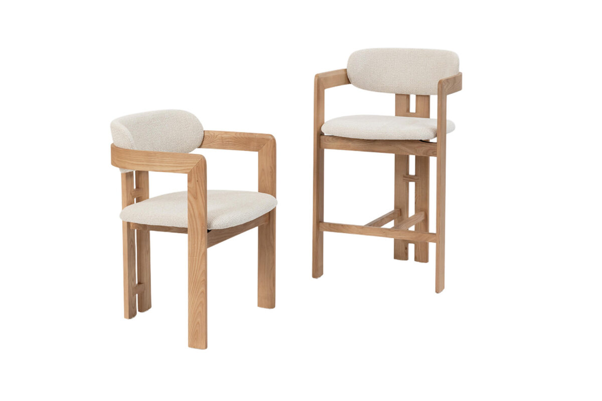 Counterstoel Siena Met armleuning naturel beige stof Japandi – foto 14