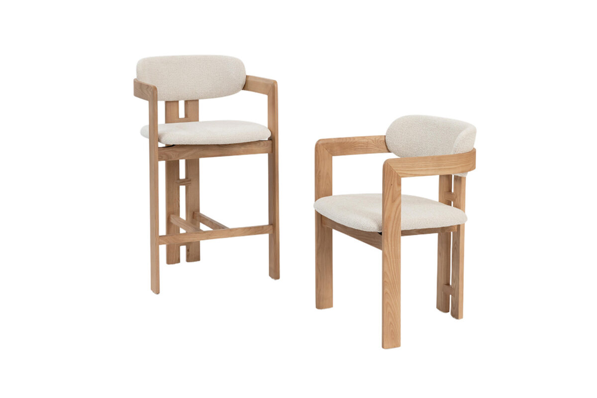 Counterstoel Siena Met armleuning naturel beige stof Japandi – foto 15