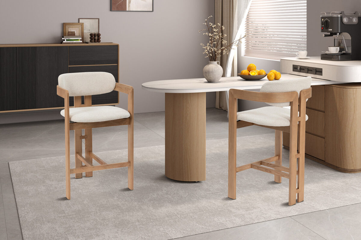 Counterstoel Siena Met armleuning naturel beige stof Japandi – foto 3