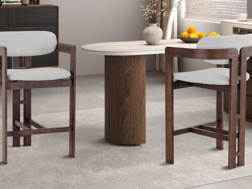 Barstoel Siena Met armleuning walnoot beige stof Japandi