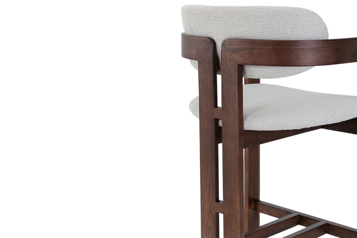 Barstoel Siena Met armleuning walnoot beige stof Japandi – foto 17