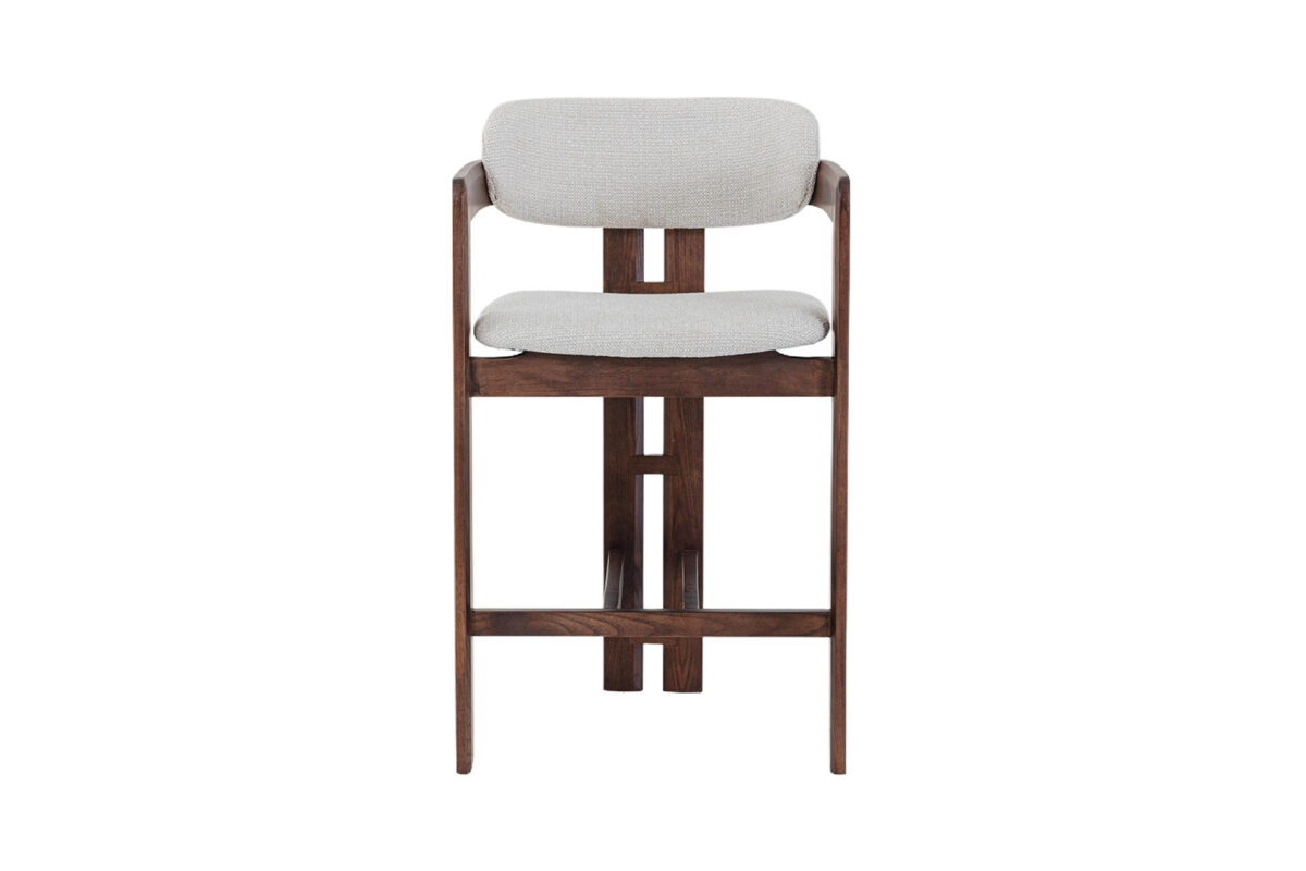 Barstoel Siena Met armleuning walnoot beige stof Japandi – foto 4