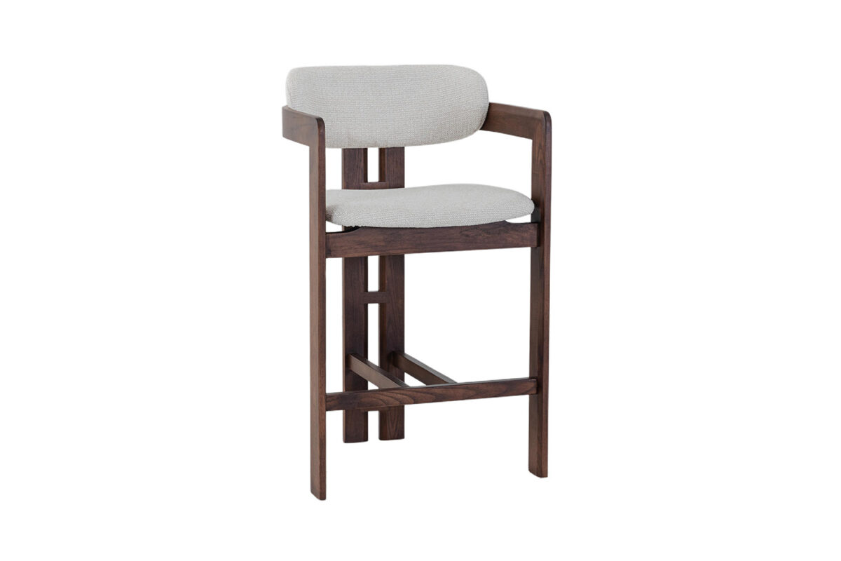 Barstoel Siena Met armleuning walnoot beige stof Japandi – foto 5